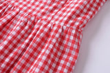 Purpdrank  Holiday Plaid Print Off Shoulder Mini Dress Retro Women Short Sleeve Low Waist Ruched Hem Ball Gown Swing Mini Robe Party