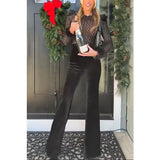 Purpdrank  Autumn Winter Sexy Women Velvet Flare Pants Elegant New Fashion Chic Flannel High Waist Wide Leg Trousers Night Clubwear