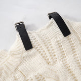 Purpdrank  Sexy Hole Hollow Out Tassel Crochet Cropped Sweater Women 2025 Autumn Winter Long Sleeve Buckle Belts Knitted Pullovers Female