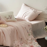 Purpdrank  Elegant Flowers Embroidery Bedding Set 600TC Lyocell Cool Feeling Soft Silky Duvet Cover Bed Sheet/Fitted Sheet Pillowcases 4Pcs