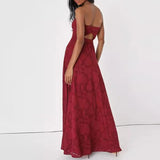Purpdrank  Women Fashion Embroidery Party Dress Sexy Strapless Sleeveless Solid Evening Dress Elegant Split Slim Big Swing Long Dress