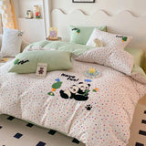 Purpdrank  Cartoon Embroidery Bedding Set Room Decor Breathable Single Double Comforter Four-Piece Set Pillowcases Bed Linens Home Textiles