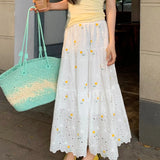 Purpdrank  Women Skirt Sweet Floral Embroidered High Waisted Gentle Skirts 2025 Summer New Slimming Patchwork Faldas Clothes