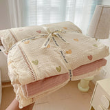 Purpdrank  Double Layer Yarn Bedding Set Print Floral Four Pieces Set Soft Comfortable Duvet Cover Bed Sheet With Pillowcases Home Textiles
