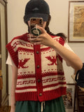 Purpdrank  Korean Ins Vintage O Neck Single breasted Sleeveless Jacquard Patchwork Loose Knitted Sweater Vest