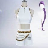 Purpdrank  Rumi Mira Zoey White Singing Suit Women Halloween Carnival Party Role Playing Outfit Cosplay Costume Wig