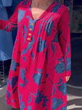 Purpdrank  Autumn Elegant V-neck Button Midi Dress Women's Fashion Pattern Printed Loose A-Line Dress Casual Long Sleeve Holiday Dress