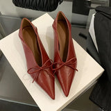 Purpdrank  New Designer Pointed Toe Low Heels Pumps for Women Bowknot Shallow Soft Leather Dress Shoes Luxury Brand Comfort Loafers Shoes