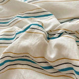 Purpdrank  Cute Cartoon Embroidery Stripe Bedding Set Washed Cotton Soft Four Piece Sets Pillowcase Duvet Cover Set 200x230cm Home Textiles