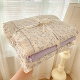 Purpdrank  Double Layer Yarn Bedding Set Print Floral Four Pieces Set Soft Comfortable Duvet Cover Bed Sheet With Pillowcases Home Textiles