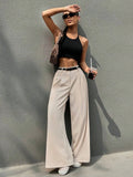 Purpdrank  Low Waist Wide Leg Suit Pants for Women American Loose Style Autumn Slimming Straight Casual Trousers Polyester Fabric