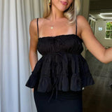 Purpdrank  Women's Spaghetti Strap Smocked Camisole Chic Summer Open Back Slips Babydoll Cami Tops Basics Vests