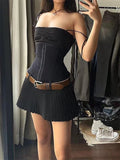 Purpdrank  Women Spaghetti Strap Short Dress Evening Party Summer Clothes Sleeveless Low Waist Pleated Tight Fitted Dress Sexy Club
