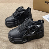 Purpdrank  Autumn Leather Pink Chunky Sneakers Platform Lace-up Thick Sole Casual Shoes Women Slip on Fashion Outdoors Walking Shoes