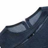 Purpdrank  Sleeveless Back Zipper Vest Clubwear Women Sexy Irregular Hollow Out Cutting Denim Crop Tank Top