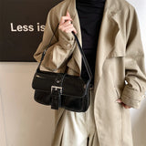 Purpdrank  Retro Women Bags Belt Buckle Design Single Shoulder Bag Flap Shape Pure Color Casual Street Underarm Satchels Latest