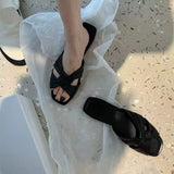 Purpdrank  Soft Leather Cross Weave Design Women Slippers High Quality Comfortable Slide Sandals Summer Beach Flat Sandals Women Flip Flop