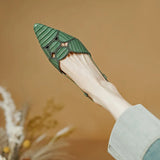 Purpdrank  New Sexy Pointed Toe Women Sandals Spring Summer Slingback Pumps Low Heels Genuine Leather Fashion Office Party Shoes Woman