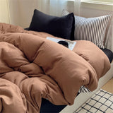 Purpdrank  Bed Linen Bedding Set Solid Color Stripes Printing Washed Cotton Bedroom Decor Duvet Cover Pillowcase Bedspread Four Piece Sets