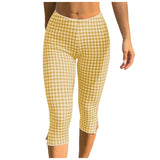 Purpdrank  Women Gingham Plaid Capri Leggings Lace Trim Waist Split Hem High Waist Slim Fit Casual Summer Pants Y2k Aesthetic Streetwear