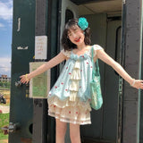 Purpdrank   Y2k Harajuku Vintage Sweet Slim 2 Piece Skirt Sets Kawaii Sleeveless Tops + Cake Mini Skirts 2000s Lolita Print Summer Suit Chic