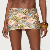 Purpdrank  Women's Sequin Mini Skirts with Bulit in Shorts Summer Versatile Low Waist Slim Fit Skirt Club Party Shinny Glitter Pencil Skirt