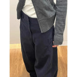 Purpdrank  Casual Tailored Pants Loose Fit Spring Early Loose Straight Leg Workwear Trousers Dark Blue Waist Head Cross-Border Hits