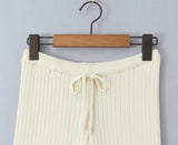 Purpdrank  New Autumn Fashion Rib Knit Wide Leg Pants for Woman Bow Lacing up Elastic Waist Straight Loose Trousers Yoga Bottom Beige Pink