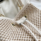 Purpdrank  Straw Woven Design Crossbody Bags For Women Summer Beach Drawstring Bucket Shoulder Bag Big Capacity Designer Handbag