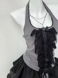 Purpdrank  Japanese Dark Gothic Women 3 Piece Set Halter Lace Patchwork Vest + Mini Skirt + Sweet Crop Cardigan Fashion Female Sexy Outfits