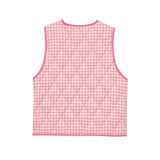 Purpdrank  2025 Women Fashion V Neck Plaid Print Lace Up Short Vest Jacket Lady Pockets Quilted Cotton WaistCoat Tops CT9214