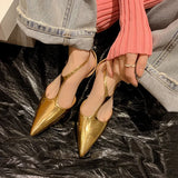 Purpdrank  Summer New Fashion Patent Leather Women Shoes Casual Flat Heel Pointed Toe Buckle Strap Mules Dress Sandals Slides