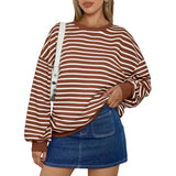 Purpdrank  Women's Oversized Casual Striped Guard Top Autumn Winter New Style Europe And US Fashion Loose Fit Sweatshirt