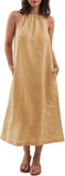 Purpdrank  Popular Neck Sleeveless Solid Color Vest Cotton and Linen Dress Women