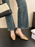 Purpdrank  Elegant White Hollow Heels for Women Fashion Square Toe Buckle Mule Shoes Luxury Brand Designer Pumps Comfort office formal shoe