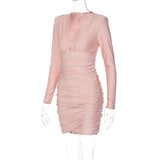 Purpdrank  New Fashion Spring Fall Women Sexy Low Cut Deep V-Neck Long Sleeve Dress Office Lady Wrap Hip Mini Skirt Casual Clothing Gift