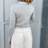 Purpdrank  Fake 2 Piece Knitted Cardigans Y2k Preppy V-neck Layered Collar Patchwork T-shirt Front Button Closure Slim Fit Cropped Sweater