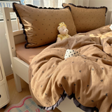 Purpdrank  French Lace Bedding Sets 2025 New Ruffle Lace Bow Quilt Cover Romantic Bedclothes Decor Woman Girls Bedroom Duvet Cover 4pcs