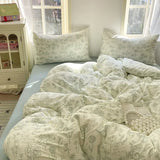 Purpdrank  4Pcs Jacquard Double-Layer Yarn Fitted Sheet Grade A Home Dormitory Bedding Set Cloud Touch Soft Skin-Friendly Bedroom Decor