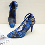Purpdrank  Sexy Lace High Heels Shoes Woman Elegant Straps Black Blue Mesh Pumps Shoe Black Gray Heeled Party Office Shoes Lady Big Size 48