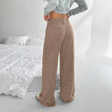Purpdrank  Women's Formal Casual Pants with Pockets Career Plaid Trousers Spring Autumn New Style Loose Fit Low Waist Long Pants