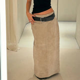 Purpdrank  Vintage Low Waist Solid All Match Slight Strech A-line Floor-Length Skirts