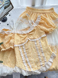 Purpdrank  French Sweet Summer Women 2 Piece Set Y2k Lace Splice Strap Tops + Slim Long Skirt Harajuku Design Sense Chic Outfits New 2025