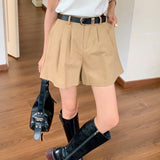 Purpdrank  Summer Vintage Women's Cargo Wide Leg Shorts Pocket 2025 New High Waist Solid Casual Loose A-line Short Pants Female