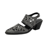 Purpdrank  Plus Size 48 Women's Western Cutout Laser-Cut Slingback Sandals Pointed Toe Chunky Wooden Heel Vintage Cowboy Shoes Brown/Pink
