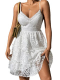 Purpdrank  White Lace Mini Dress Women Summer Sexy V Neck Sleeveless Backless Dress Ladies Elegant Fashion Floral Embroidered Lace Up Dress