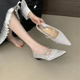 Purpdrank  Casual Woman Shoe Low Heels Female Footwear Crystal Pointed Toe All-Match Soft Comfortable Dress Rhinestone Summer New On Heels