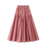 Purpdrank  Vintage Plaid High Waist Large Swing A-line Skirt for Women Casual Long All-match Slim Look New Style 2188