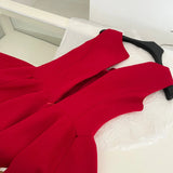 Purpdrank  Women's Elegant French Romantic Princess Bow Red Dress V-Neck Sleeveless A-Line Mini Dresses Eveninng Party 2025 Spring Summer