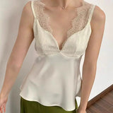 Purpdrank  Sexy French Lace Suspender Shirt Vest Satin Interior Fashion Niche Simple Top